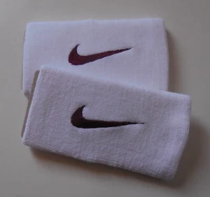Nike Premier Doublewide Wristbands Tennis 2018 White/Deep Maroon 1 pair - Picture 1 of 2