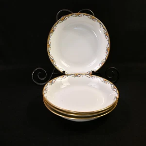 Limoges Vignaud 4 Coupe Soup Bowls The Meuse Red Yellow Blue Gold 1911-1920 - Picture 1 of 15