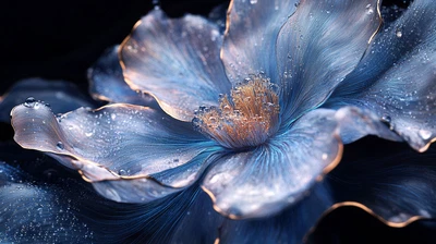 Canvas Art Blue Purple Gold Flower Wall Picture Poster Print - Image 1 of 4