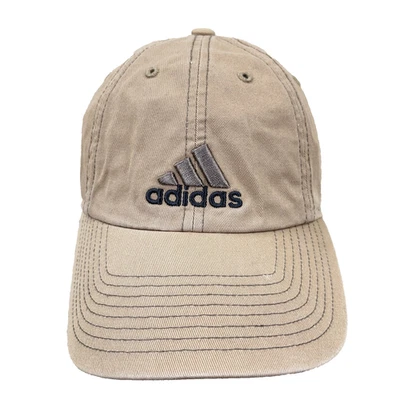 Adidas Hat Cap Strap Back Tan Brown Y2K 2000s Spell Out Twill Retro Adult - Image 1 of 4