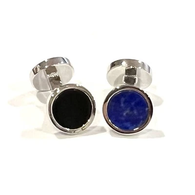 Gemelos de barra redonda doble piedra azul y negra para hombre de uso diario gemelos con caja Foto 1 de 4