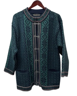 Винтажный Nordstrikk Virgin шерсти длинный кардиган свитер куртка сделано в Норвегии размер M - Изображение 1 из 4