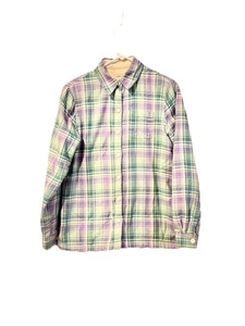 LL BEAN Shirt Women size XXS Plaid Flannel Button Up Relaxed Fit Cotton pastels - Picture 1 of 5