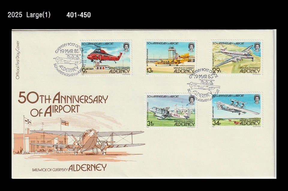 Aviação, Aeroporto de Alderney 50º Aniversário, Helicóptero, Embarcação Aérea, 1985 FDC, Capa - Imagem 1 de 1