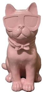 Pink Cat W/Bow Sunglasses Figurine Statue Home Decor 8.5” Resin - Picture 1 of 4