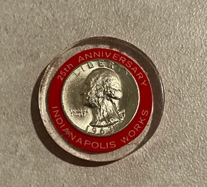 1963 Silver Washington Quarter in Lucite Casing - Indianapolis Works KH L2 - Bild 1 von 2