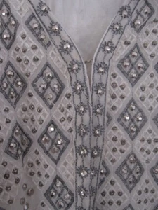 Vintage MISS SELFRIDGE Sequinned Jacket. Silver On White Ground. Lined. Size 16. - Picture 1 of 8