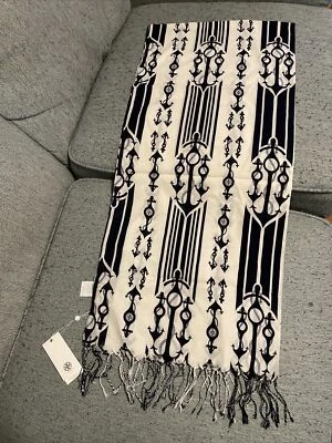 "Bufanda oblonga a rayas marineras Tory Burch 66""x31"" algodón nueva con etiquetas" Foto 1 de 4