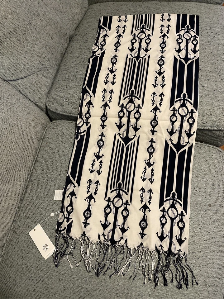 NWT Tory Burch seafaring stripe oblong scarf 66”x31” cotton - Image 1 of 4