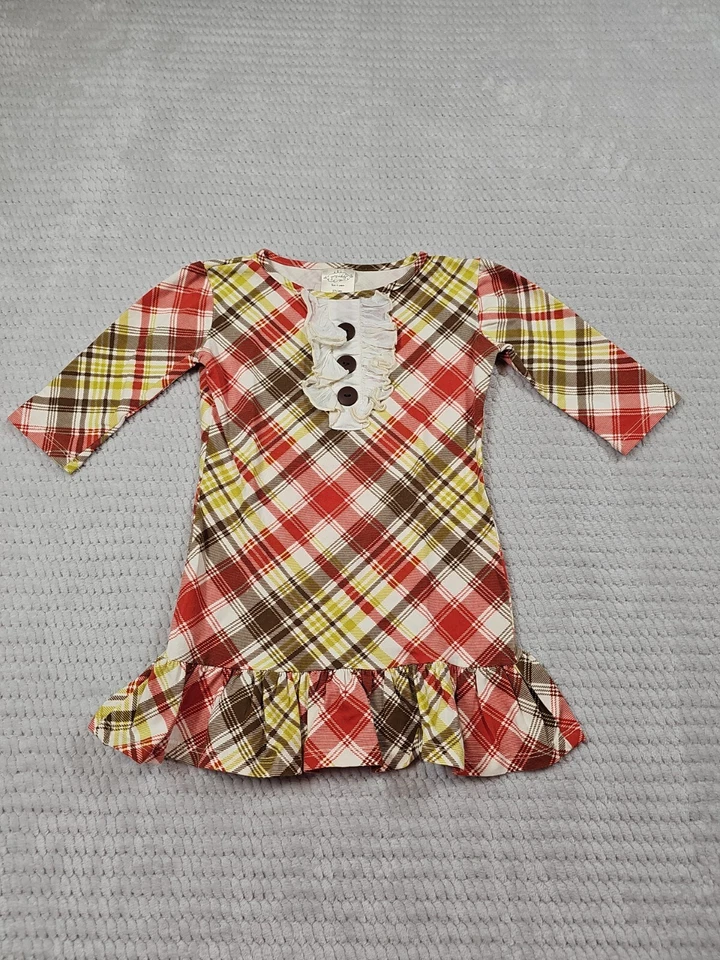 Persnickety Shirt Dress Girls Size 4 Ruffled Bottom Faux Button Front Plaid - Image 1 of 4
