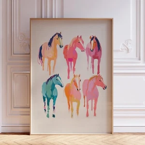 Wandkunstdruck Western Cowgirl Pferd bunt rosa und blau - Bild 1 von 6
