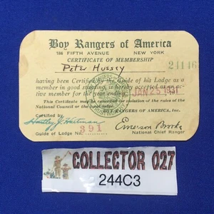 Tarjeta de certificado de membresía Boy Scout 1931 Boy Rangers Of America 244C3 - Imagen 1 de 3