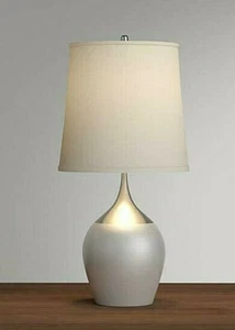 Silver finish LED 3 Way Metal Touch Table Lamp with linen shade. 24in H - Picture 1 of 1