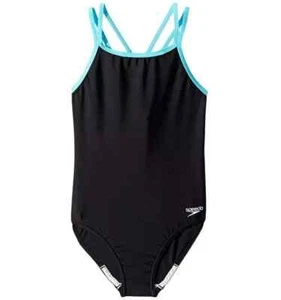 Speedo Girls' Swimsuit One Piece Solid Cross Back Multi Straps Sz 7 - Picture 1 of 2