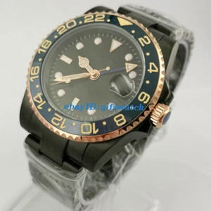 40mm sterile black PVD GMT automatic sapphire watch date gift mens wristwatch - Picture 1 of 6