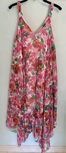 NWT Nina Leonard Women’s L ‘Guava Multi’ Adjustable Strap Midi Dress Sheer Lined - Picture 1 of 8