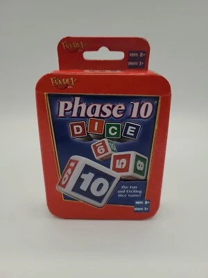 HTF Phase 10 Dice Game Fundex 2002 Complete In Red Tin Box - Image 1 of 4