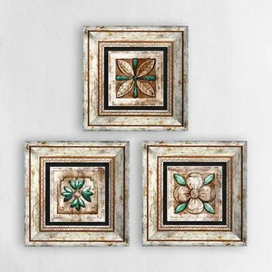 Mosaic Four Leaves Set of 3 Framed Wall Decor Gift Vintage Framed Decor - Picture 1 of 6