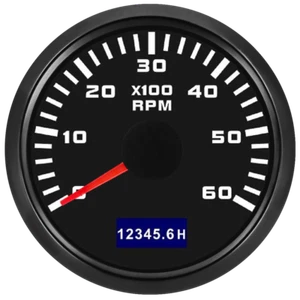 52MM schwarzes Tachometer 0-6000RPM mit Stundenmesser für Marine Boot Auto Lkw - Bild 1 von 14
