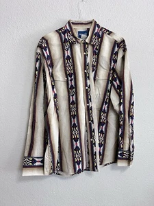 Wrangler Western Shirt Men Beige Stripe Aztec Southwestern Pearl Snap Size XL - Picture 1 of 4