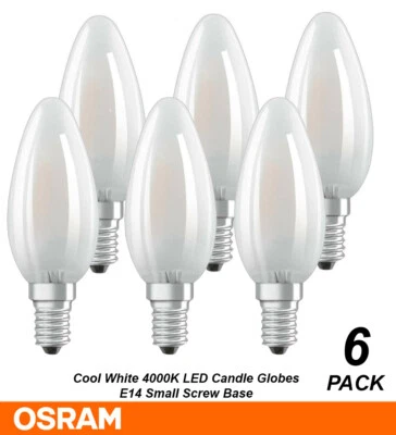 6 x 4W LED Candle Bulbs Lamps E14 Small Screw Cool White 4000K SES Glass - Osram - Image 1 of 3