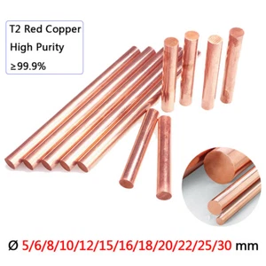 Solid Pure Copper Round Rod Ø 5/6/8/10/12/15/16/18/20/22/25/30mm T2 200mm Length - Picture 1 of 11