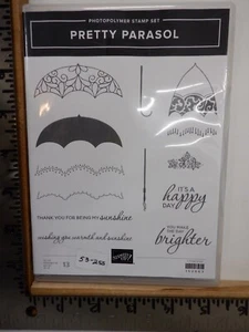 STAMPIN UP PRETTY PARASOL UMBRELLA PHOTOPOLYMER STAMP SET EUC A32850 - Picture 1 of 2