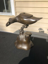 Vintage Bird on Perch Metal Bronze Colored Inkwell