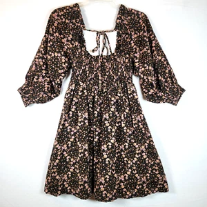 Free People Womens This Is Everything Floral Smocked Mini Dress Size Small Black - Picture 1 of 15