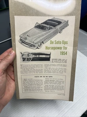 Anuncio impreso de coche 1954 de colección '54 DE SOTO CONVERTIBLE - con panel de instrumentos mostrado Foto 1 de 2