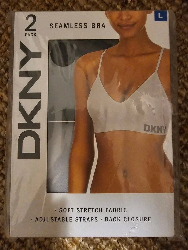 DKNY Large Seamless Bra All Day Stretch Adjustable T-shirt 2-Pack Black Sand