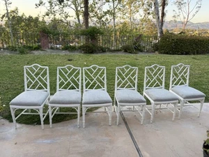 Chinese Chippendale Hollywood Regency Faux Bamboo Cane Dining Chairs - Set of 6 - Picture 1 of 11