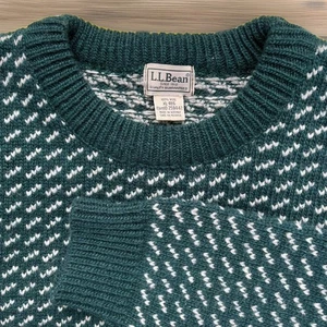 Vintage LL Bean 100% Wool Knit Green & White Checked Sweater Mens XL Regular - Picture 1 of 7