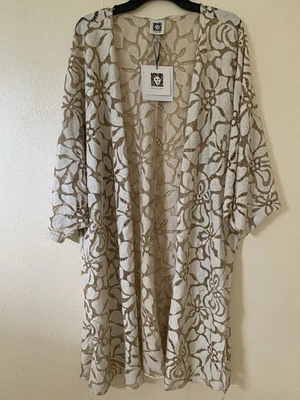 Chaqueta Kimono Ann Klein Mujer Frente Abierto Top Encaje Transparente-Talla L/XL Nueva Blanco Latte Foto 1 de 4