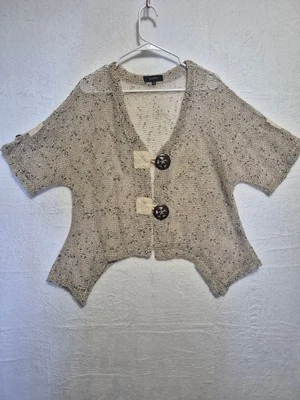 Kaktus Open Knit Cropped Cardigan Coconut Buttons Lagenlook Boho Y2K 90s Retro L - Image 1 of 4