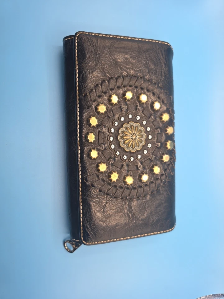 Montana West Women's Leather Wallet w/Floral/Studded Pattern - Black/turquoise  - Image 1 of 4