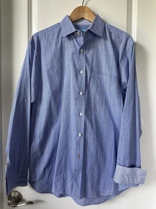 J McLaughlin Shirt Mens Medium Blue Plaid Button Down Long Sleeve Cotton Casual - Picture 1 of 7
