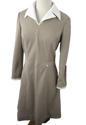 Vintage 60's Butte Knit Dress Women's 10-12 Beige Collar Long Sleeve - Image 1 of 4