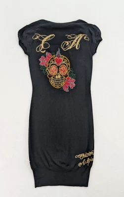 Christian Audigier Women's Sweater Dress Size M Black Skull Studded Y2K - Image 1 of 4