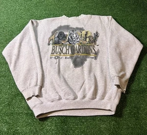 Vintage 90er Busch Gardens Extinction is Forever Natur Tiere grau Sweatshirt L - Bild 1 von 7