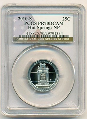 2010 S Clad Hot Springs NP Quarter Proof PR70 DCAM PCGS Flag Label - Image 1 of 2