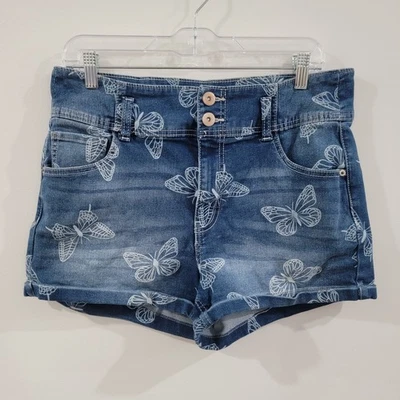 复古无边界女式牛仔裤短裤 15 码蝴蝶动物 Y2K 90S — 第 1/4 张图片