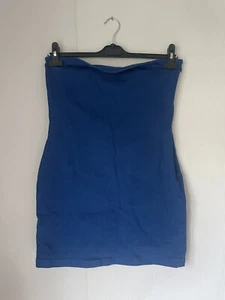 ZARA Bandeau Mini Tube Dress French Blue Stretch Denim Strapless Bodycon Size L - Picture 1 of 5