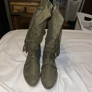 Flache Stiefel Flory grün Wildleder Fransen - Bild 1 von 5