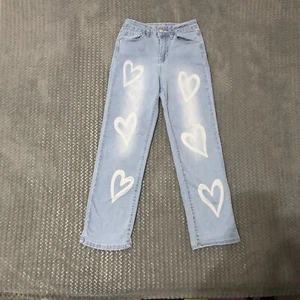 YMI Mädchen blau Stretch Denim Jeans Größe 10 Herzen Design gerades Bein - Bild 1 von 5