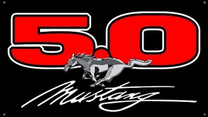 Ford Mustang GT 5.0 black 36"x64" VINYL BANNER Muscle Car MAN CAVE GARAGE SIGN - Picture 1 of 3