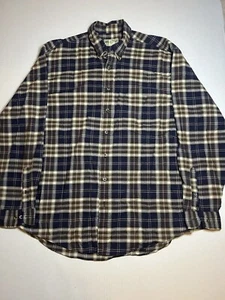 VTG Eddie Bauer Flannel Shirt Men Large Tall LT Ultralong Brown/Blue Plaid - Picture 1 of 7