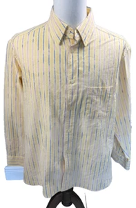 AllSaints Crema Yellow Striped Coton Long Sleeve Shirt Mens Medium - Picture 1 of 5
