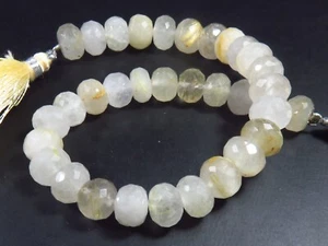 Natural Golden Needle Rutile Quartz Faceted Rondelle Beads 8-9mm 8 Inch LC-1222 - Picture 1 of 8