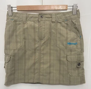 210142 Girls L MARMOT 69790 Khaki Tan Plaid Nylon Skort Skirt with Shorts EUC  - Picture 1 of 6